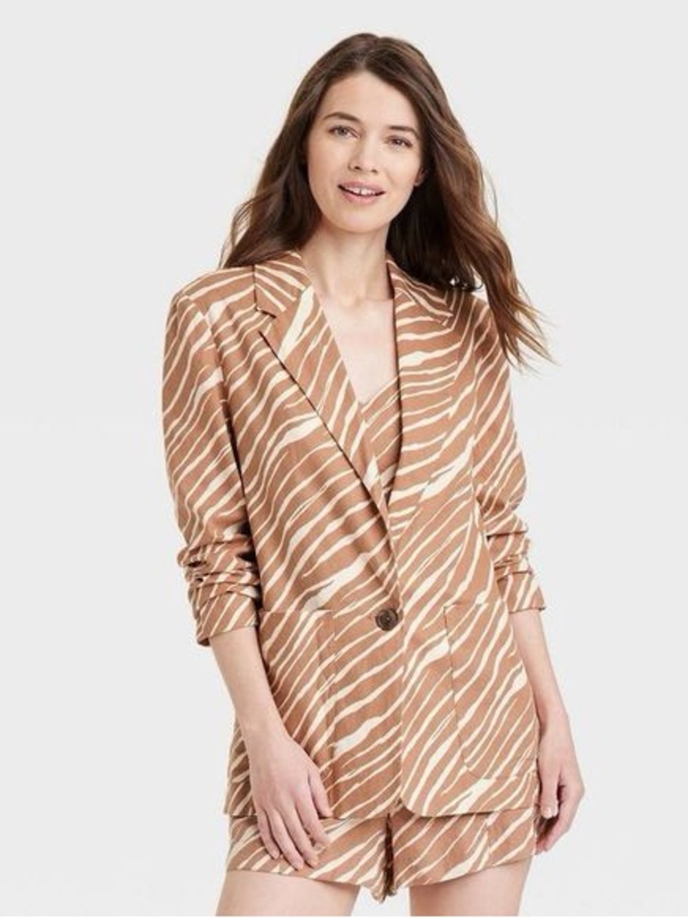 Women’s A New Day Relaxed Fit Brown Zebra Blazer Linen